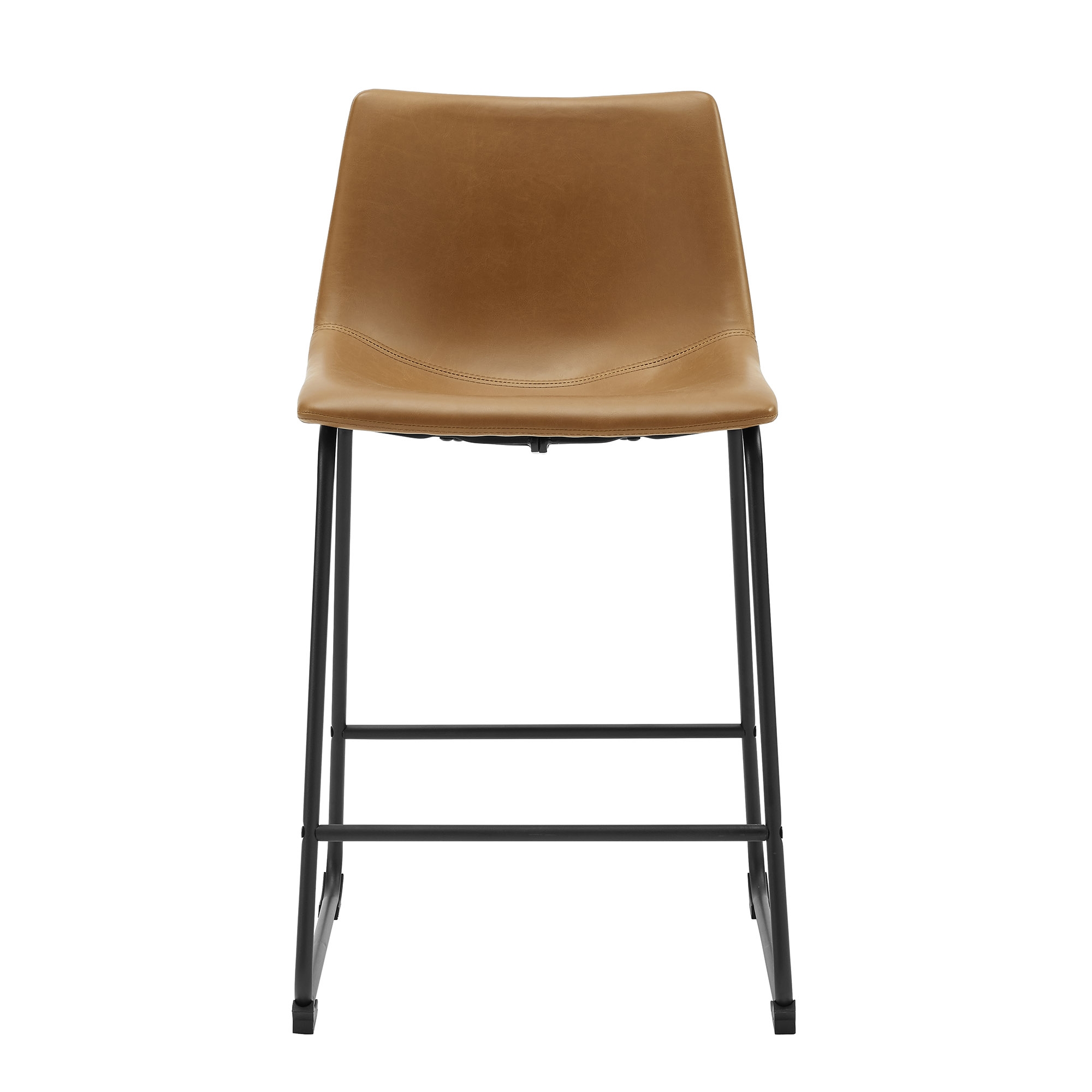 24" Industrial Faux Leather Counter Stools, Set of 2 - Whiskey Brown - Image 1