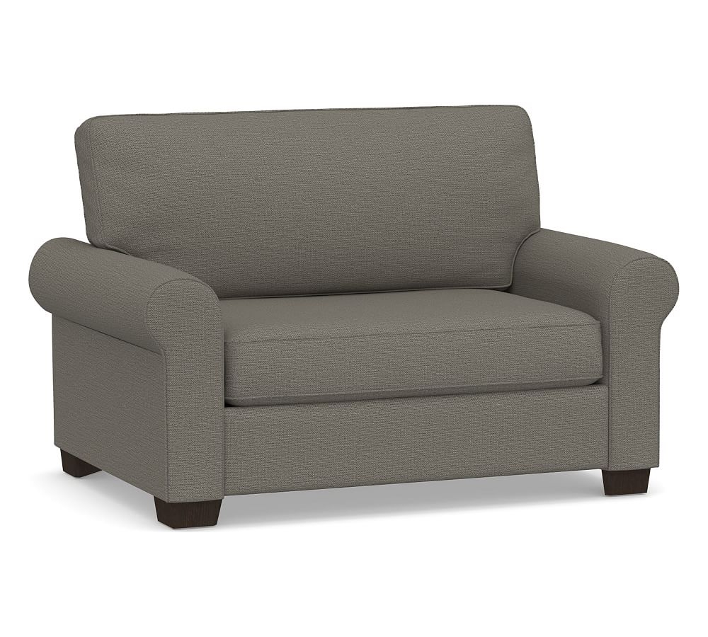 Buchanan Roll Arm Upholstered Twin Sleeper Sofa, Polyester Wrapped Cushions, Chunky Basketweave Metal - Image 0