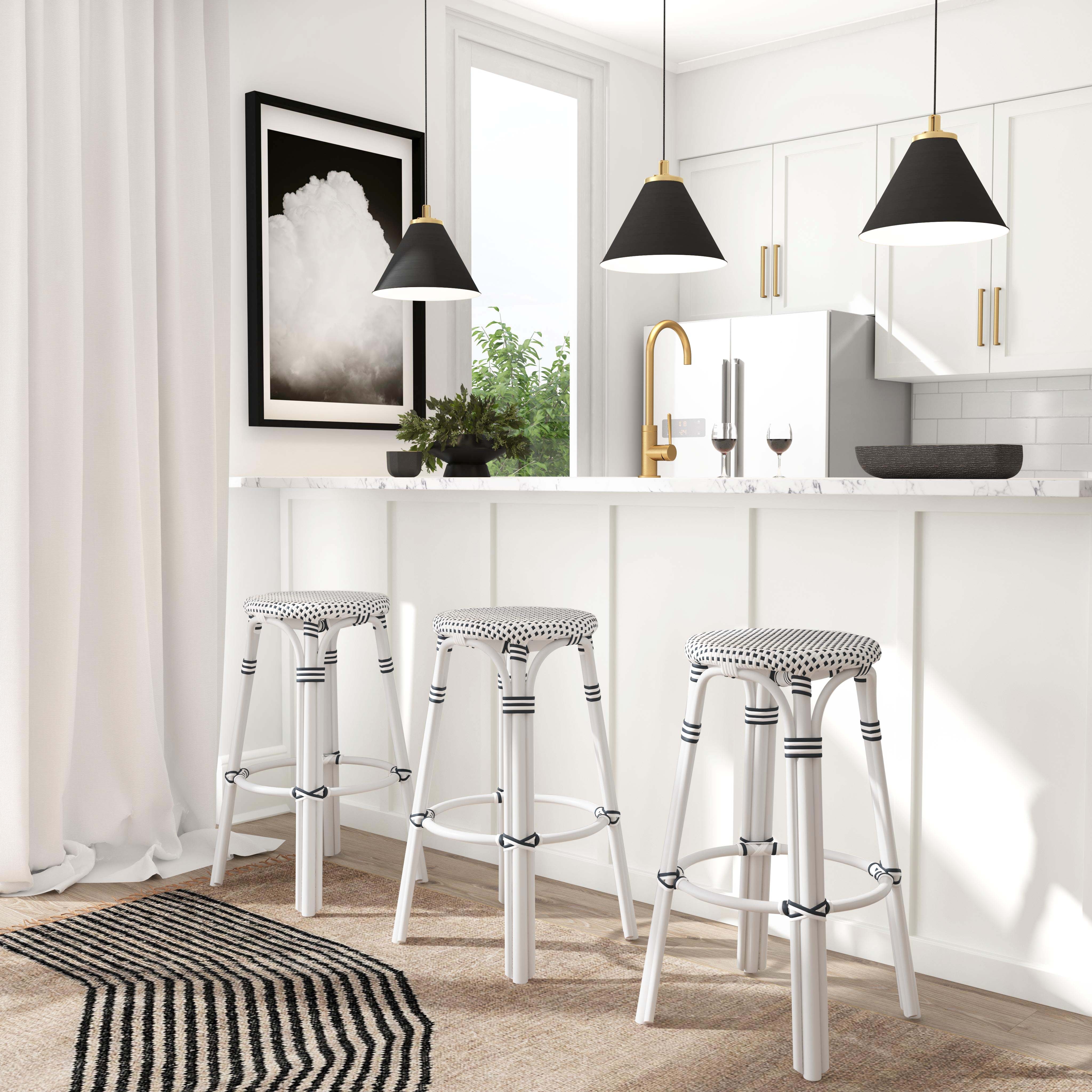 Tobias White/Black Dot / White Rattan Frame Bar Stool - Image 1