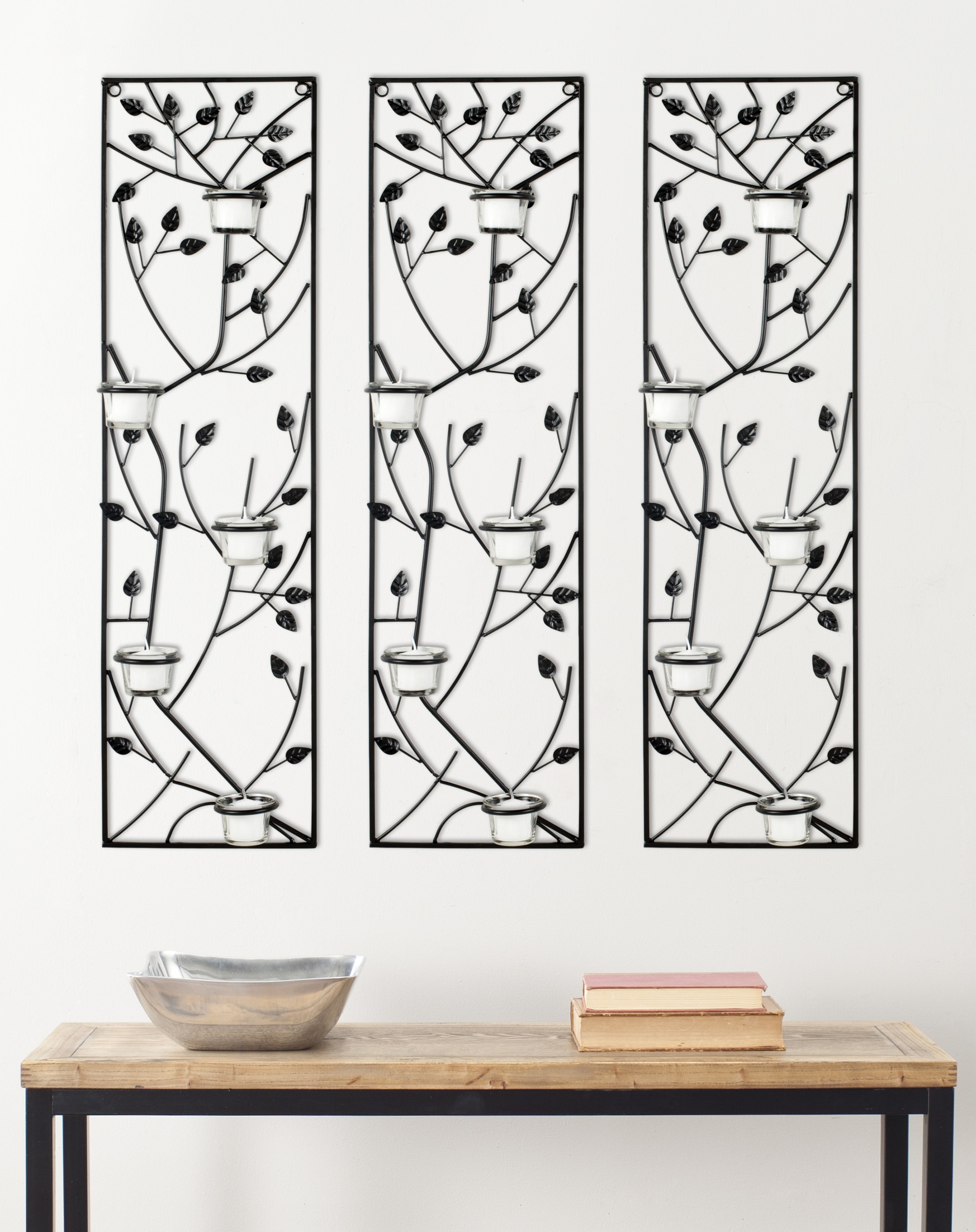 Margot Tea Light Climbing Leaves Set Of 3 Wall Decor - Black Powder Coated - Safavieh - Image 2
