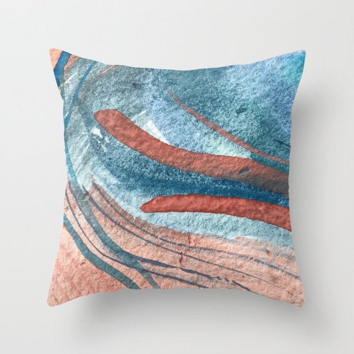 Grace [1]: An Abstract Watercolor Piece In Reds And Blues By Alyssa Hamilton Art Throw Pillow by Alyssa Hamilton Art - Cover (16" x 16") With Pillow Insert - Outdoor Pillow - Image 0