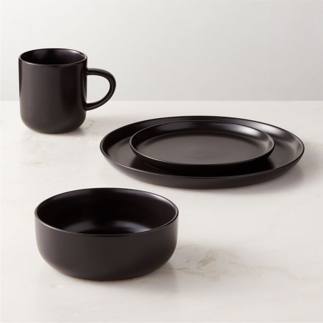 Mori 4-Piece Matte Black Dinnerware Set with Soup Bowl - Image 0