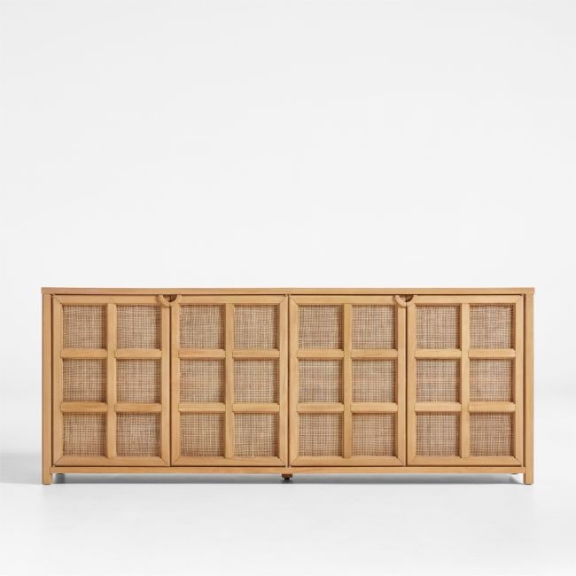 Campagna 76" Rattan and Natural Oak Wood Storage Media Console - Image 0