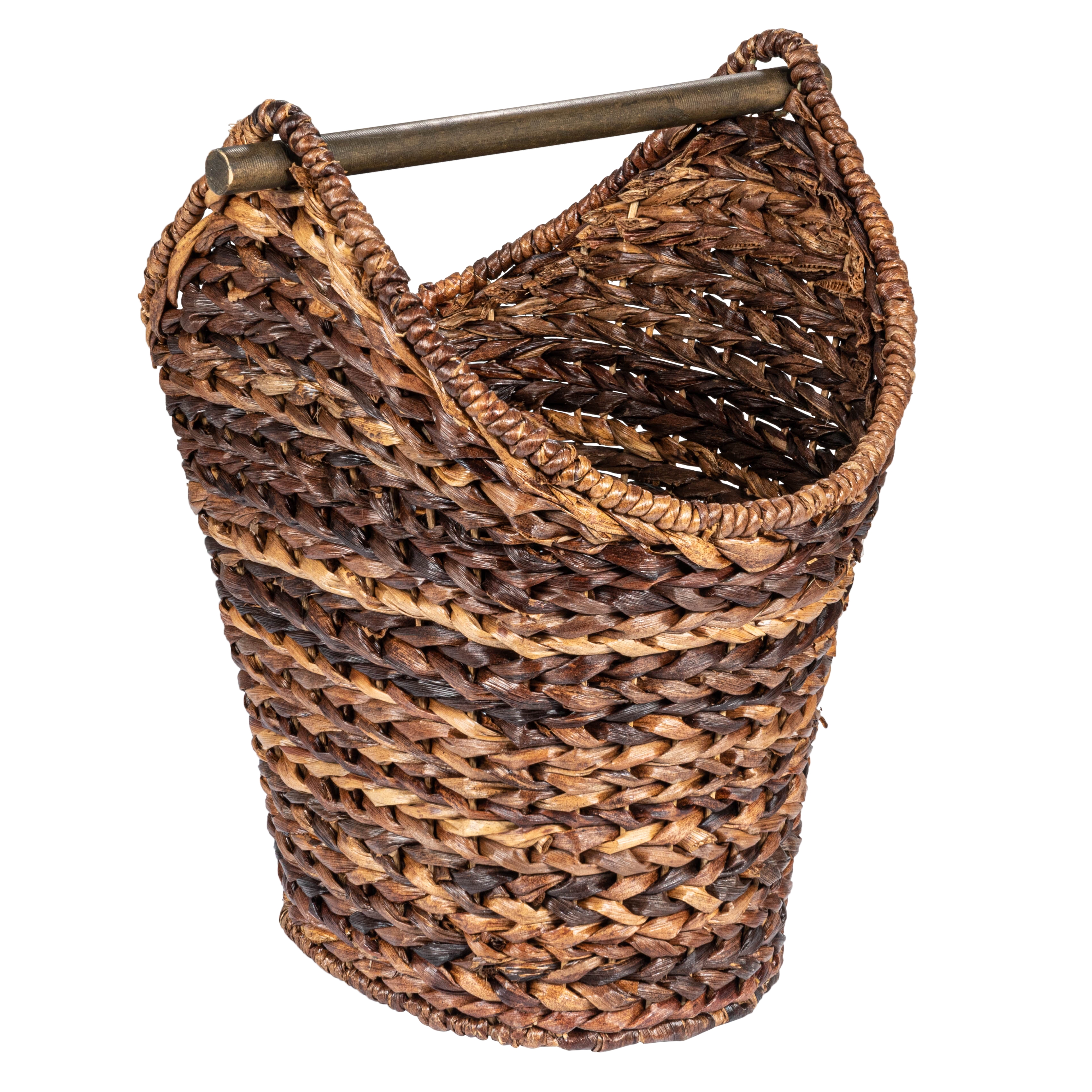 Boho Oval Braided Bankuan Bathroom Tissue/Toilet Paper Basket with Wood Handle, Brown - Image 0