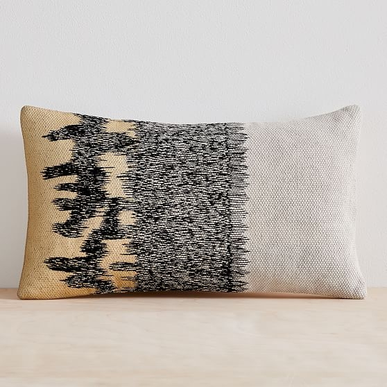 Foiled Ikat Pillow Cover, 12"x21", Stone Gray - Image 0