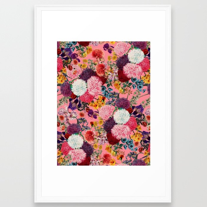 Floral Pink Pattern Framed Art Print by Burcu Korkmazyurek - Scoop White - Large 24" x 36"-26x38 - Image 0
