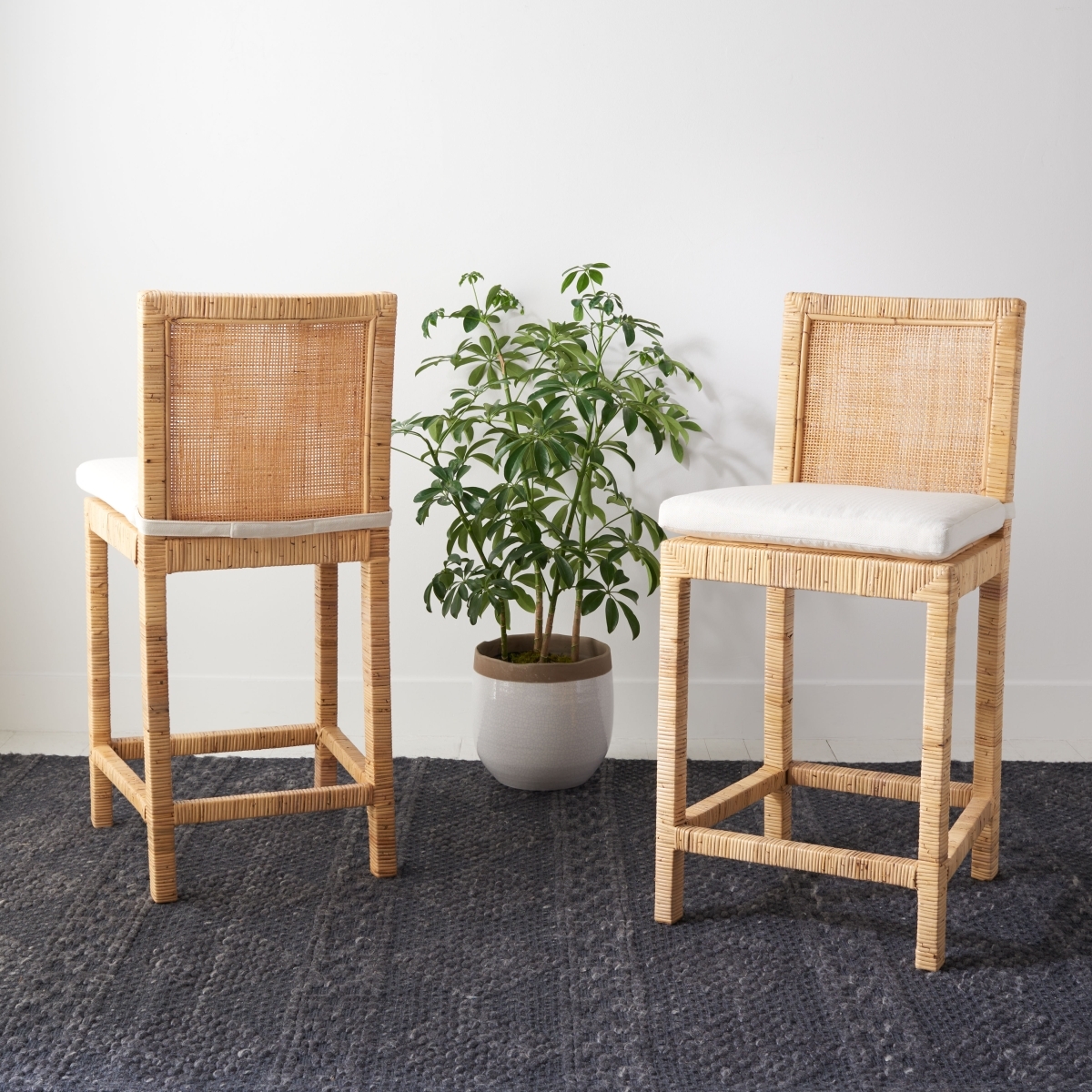 Tojo Cane Counter Stool W/ Cushion - White/Natural - Image 1