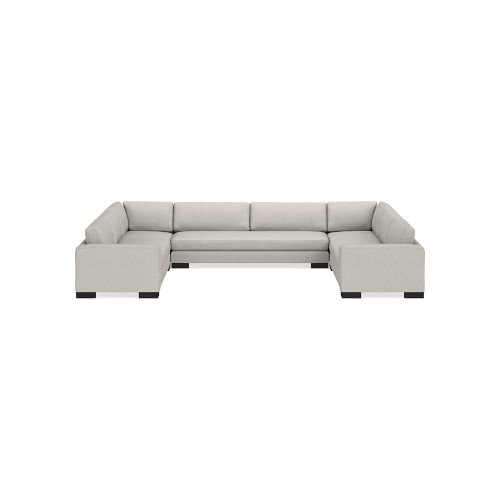 Yountville 5-Piece U-Shape Sofa, Down Cushion, Perennials Performance Melange Weave, Oyster, Espresso Leg Wood - Image 0