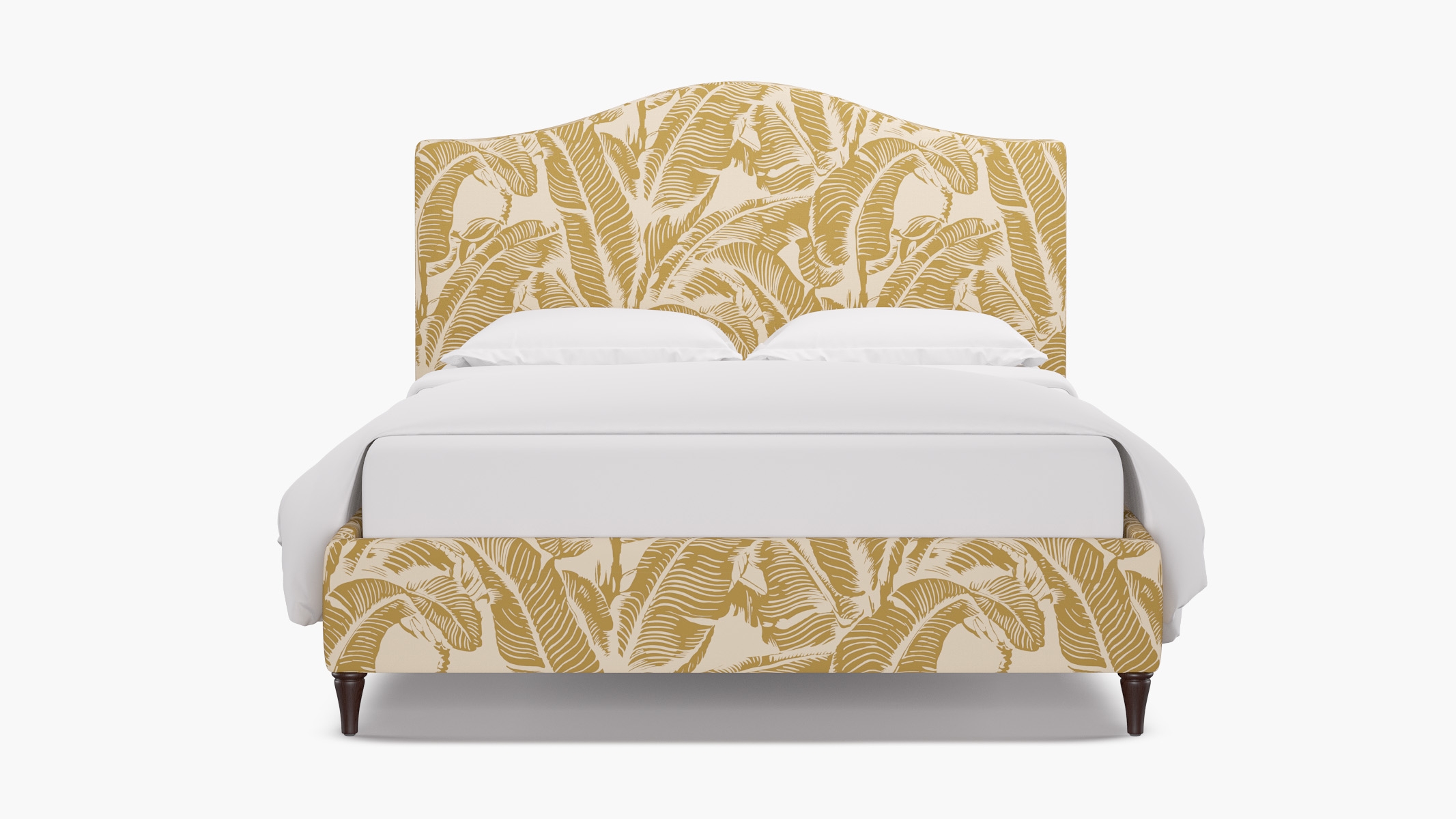 Camelback Bed, Ochre Martinique® Encore, Espresso Decorative Tapered Leg, King - Image 0