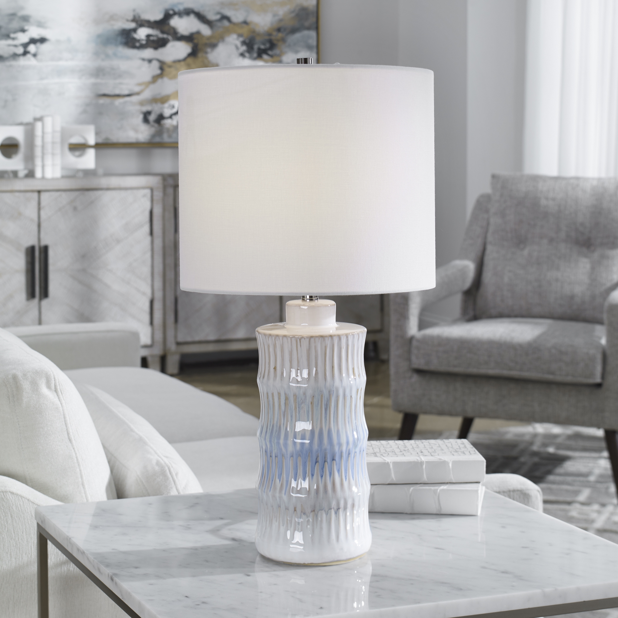 Drizzled Table Lamp, Blue, 23" - Image 2