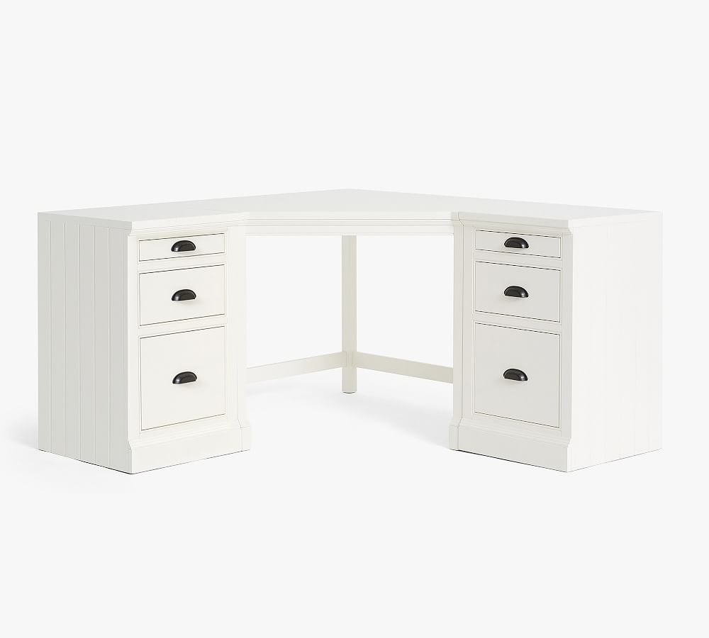 Aubrey Corner Desk with Lateral File Cabinets, Dutch White - Image 0