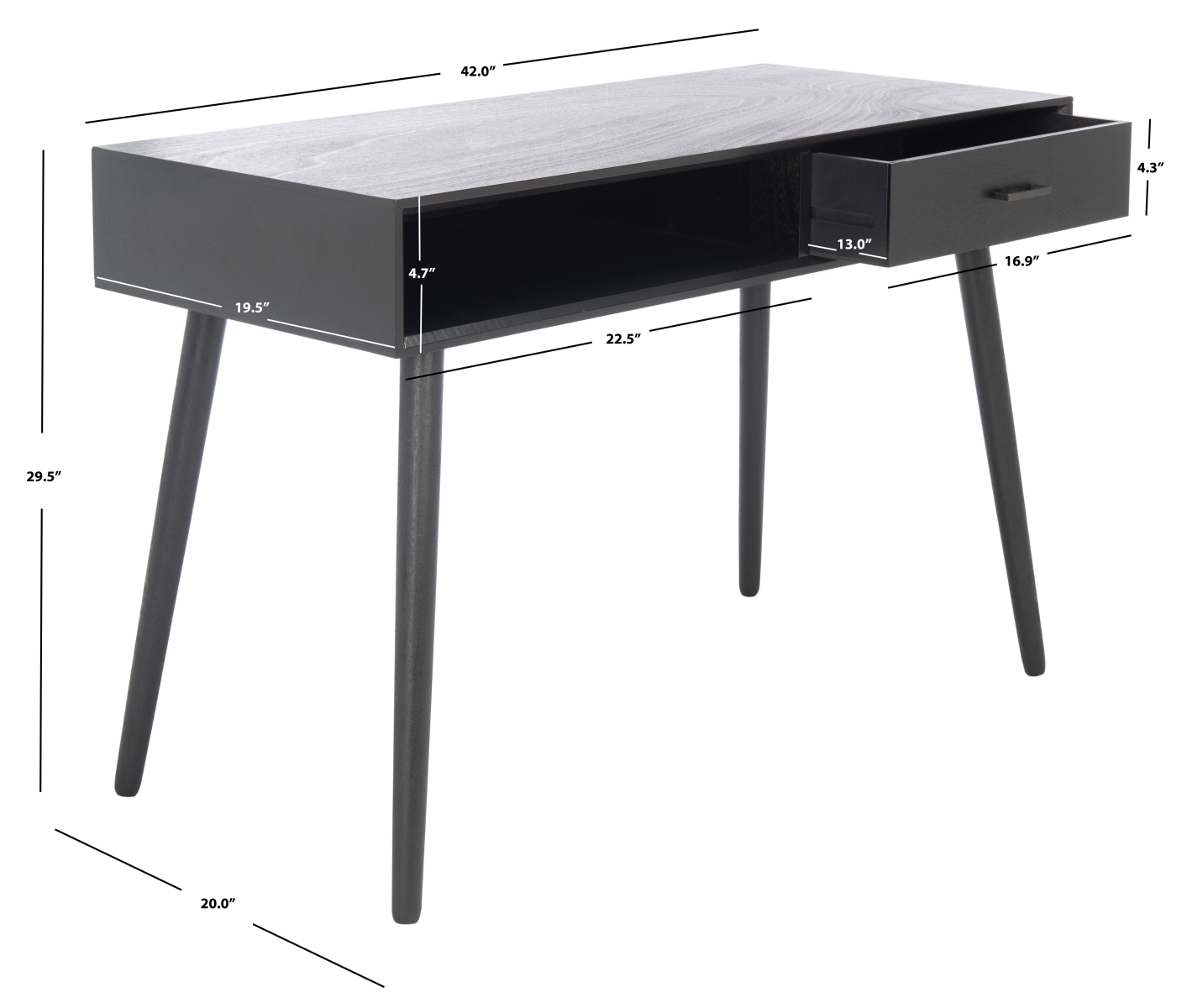 Remy 1 Drawer Writing  Desk - Black - Safavieh - Image 8