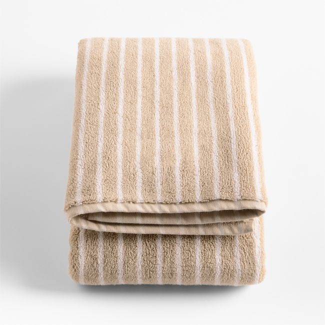 Organic Turkish Cotton Sand Beige and Crisp White Stripe Bath Towel - Image 0
