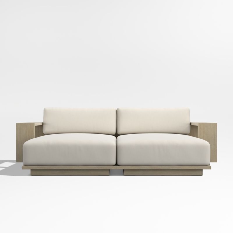 Mallorca 86" Wood Double-Chaise Outdoor Daybed with Ivory Cushions - Image 1