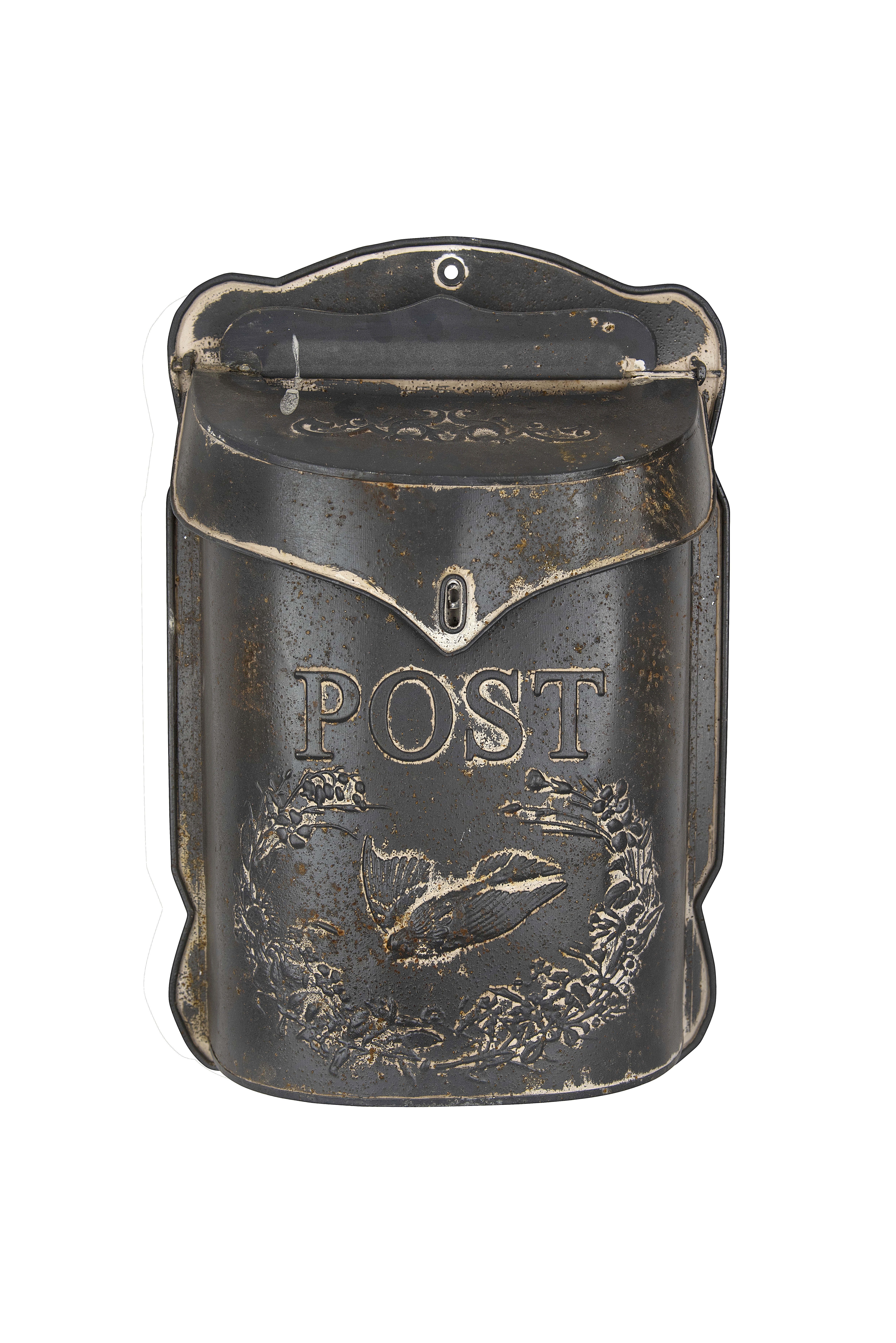 Grey Embossed Tin "Post" Letter Box - Image 0