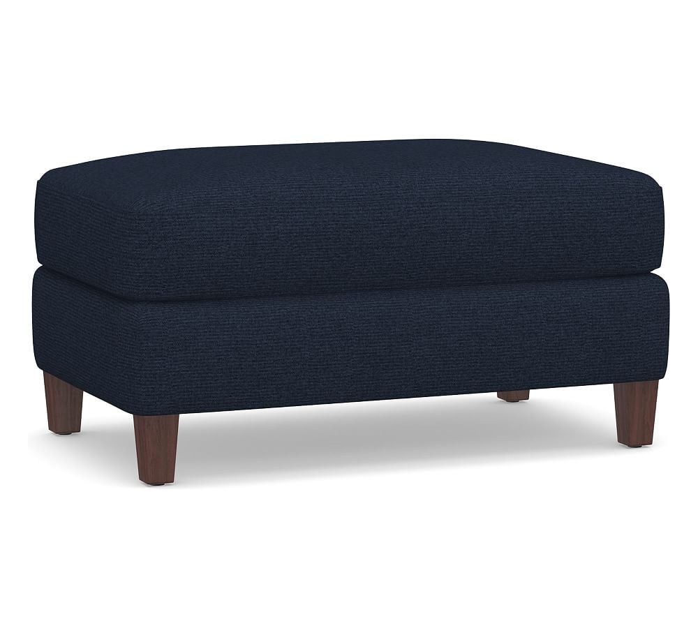 SoMa Ember Upholstered Ottoman, Polyester Wrapped Cushions, Performance Heathered Basketweave Navy - Image 0