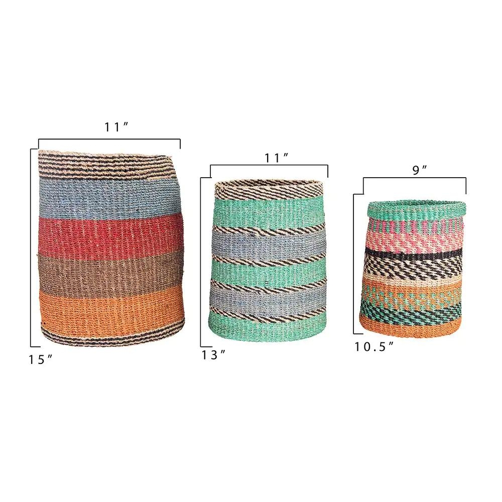 Bright Stripes Hand Woven Abaca Baskets, Set of 3 - Image 1