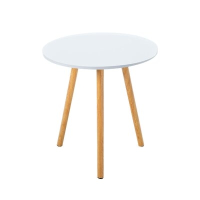 White Round Side Table, Small End Table For Living Room, Night Stand For Small Spaces, Easy Assembly With Natural Wood - Image 0