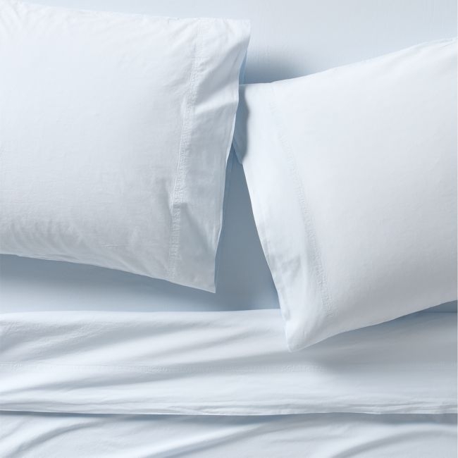 Favorite Washed Organic Cotton Pale Blue Full Sheet Set - Image 0