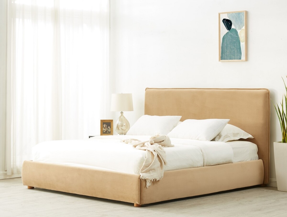 Callahan Boucle Bed - Light Brown / Walnut - Image 1