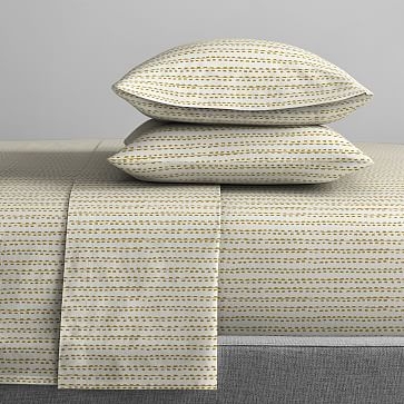 Organic Hand Drawn Stripe Standard Pillow Cover, Set of 2, Dark Horseradish - Image 1