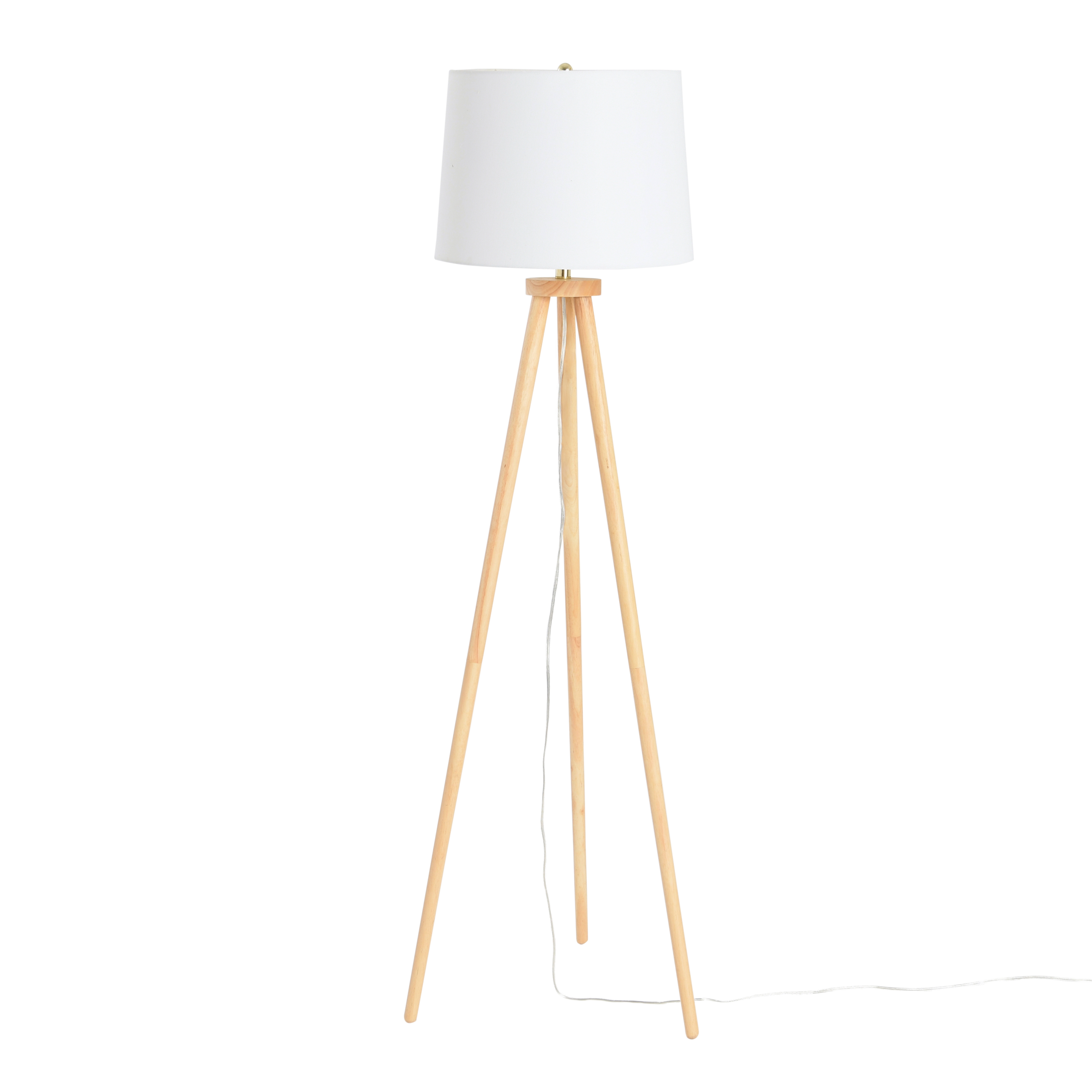 A-Frame Tripod Rubber Wood Floor Lamp with Cream Linen Shade, Natural - Image 0