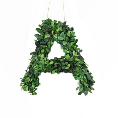 Modern Home Real Preserved Boxwood Monogram Letter A Tree in Planter - Image 0