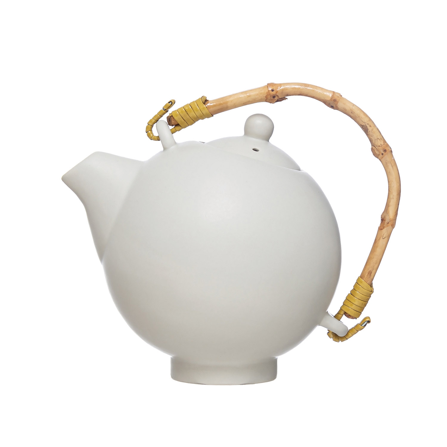 Stoneware Teapot with Bamboo Handle and Strainer - Image 0
