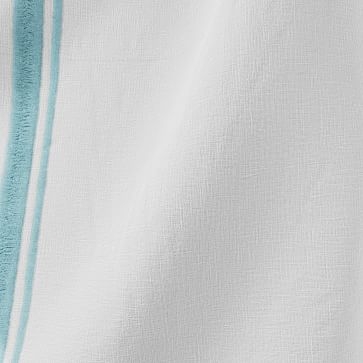 European Flax Linen Embroidered Stripe Curtain, White/Silver Blue, 48"x84" - Image 1