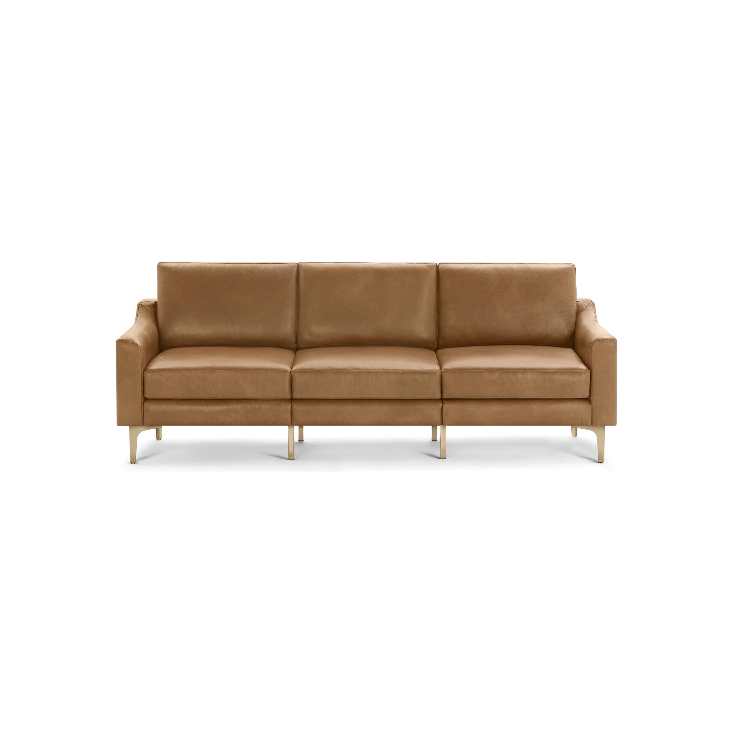 Nomad Leather Sofa in Camel, Brass Legs - Image 0