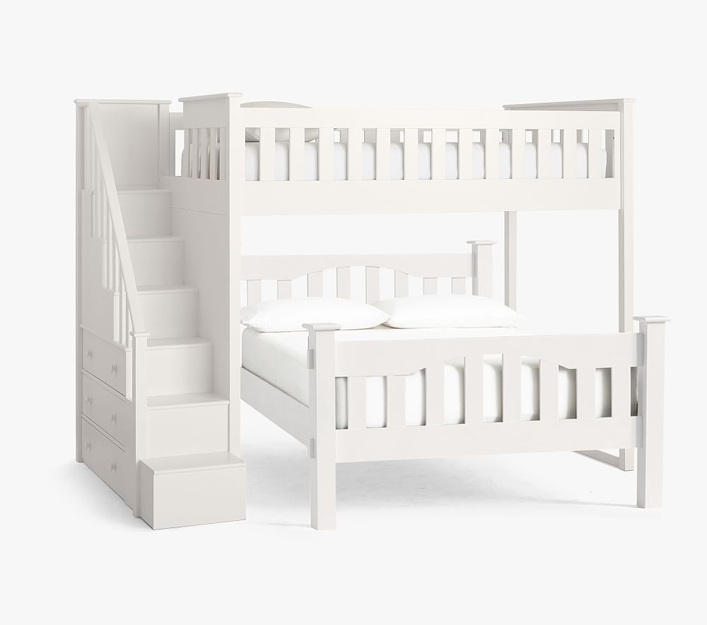 Kendall Twin Stair Loft Bed & Full Bed Set, Simply White, In-Home Delivery - Image 0