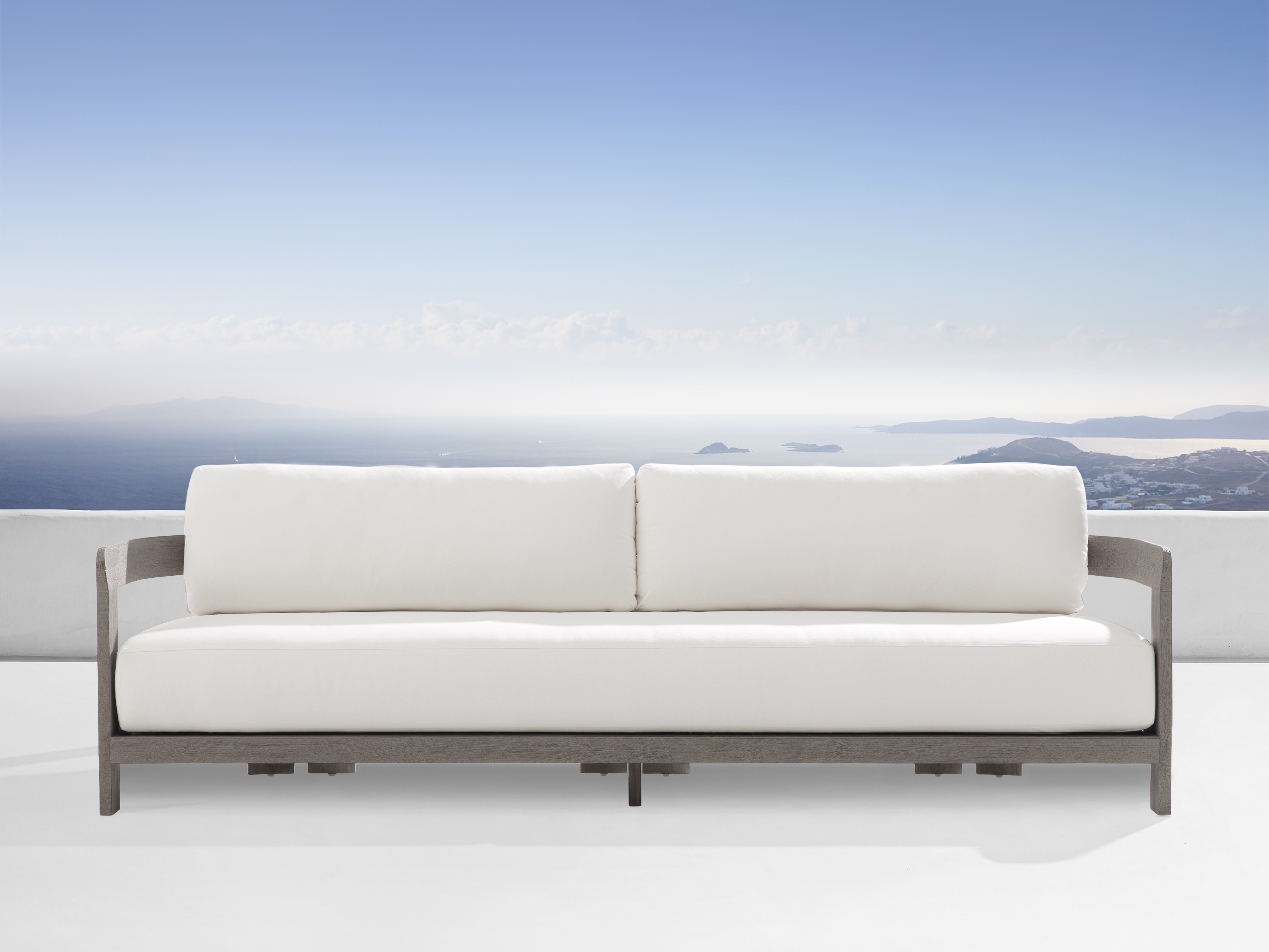 Milos Outdoor Sofa in All Weather Wicker 72" Natural  Eden Snow  - Image 0