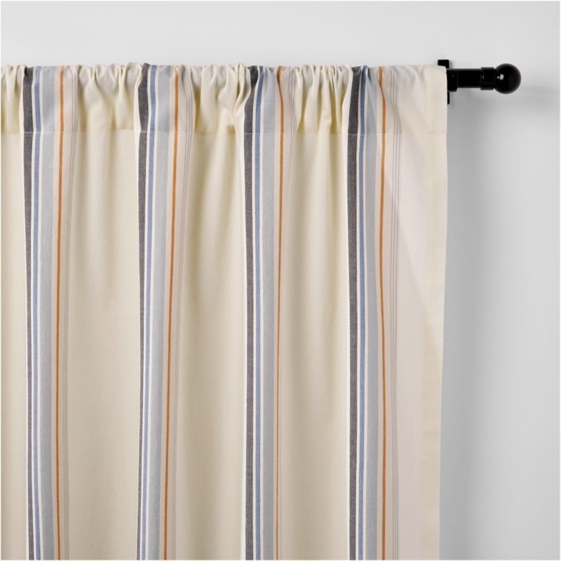 Yarn Dyed Blue Stripe 100% Organic Cotton Curtain Panel 44"x84" - Image 1