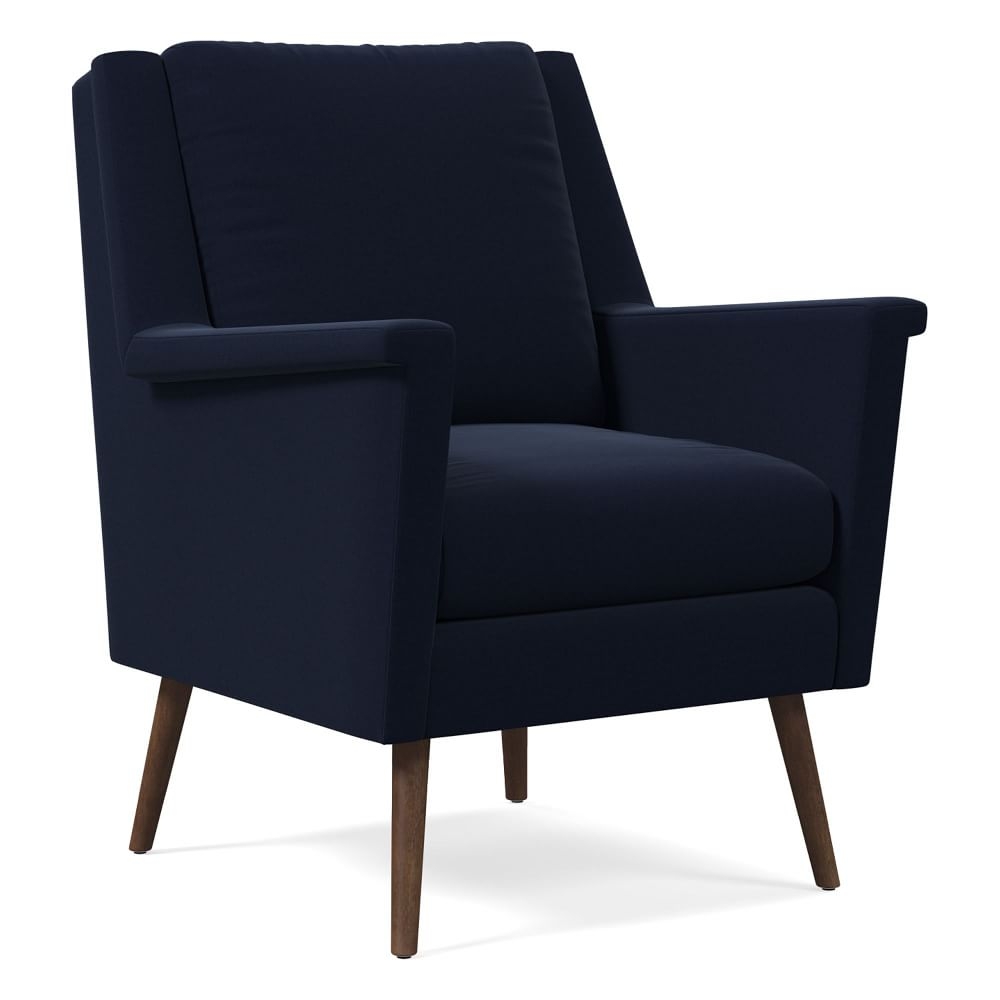 Carlo Mid-Century Chair, Poly, Distressed Velvet, Ink Blue, Pecan - Image 0