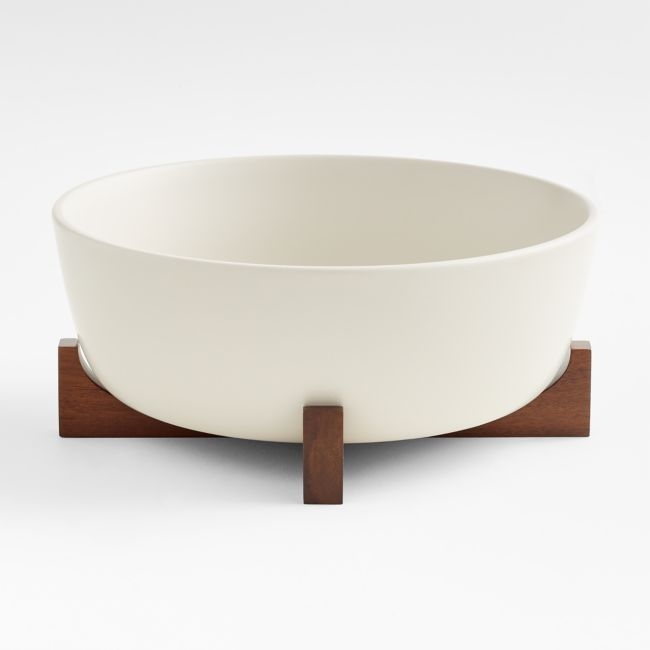 Oven-to-Table Serving Bowl with Dark Wood Trivet - Image 0
