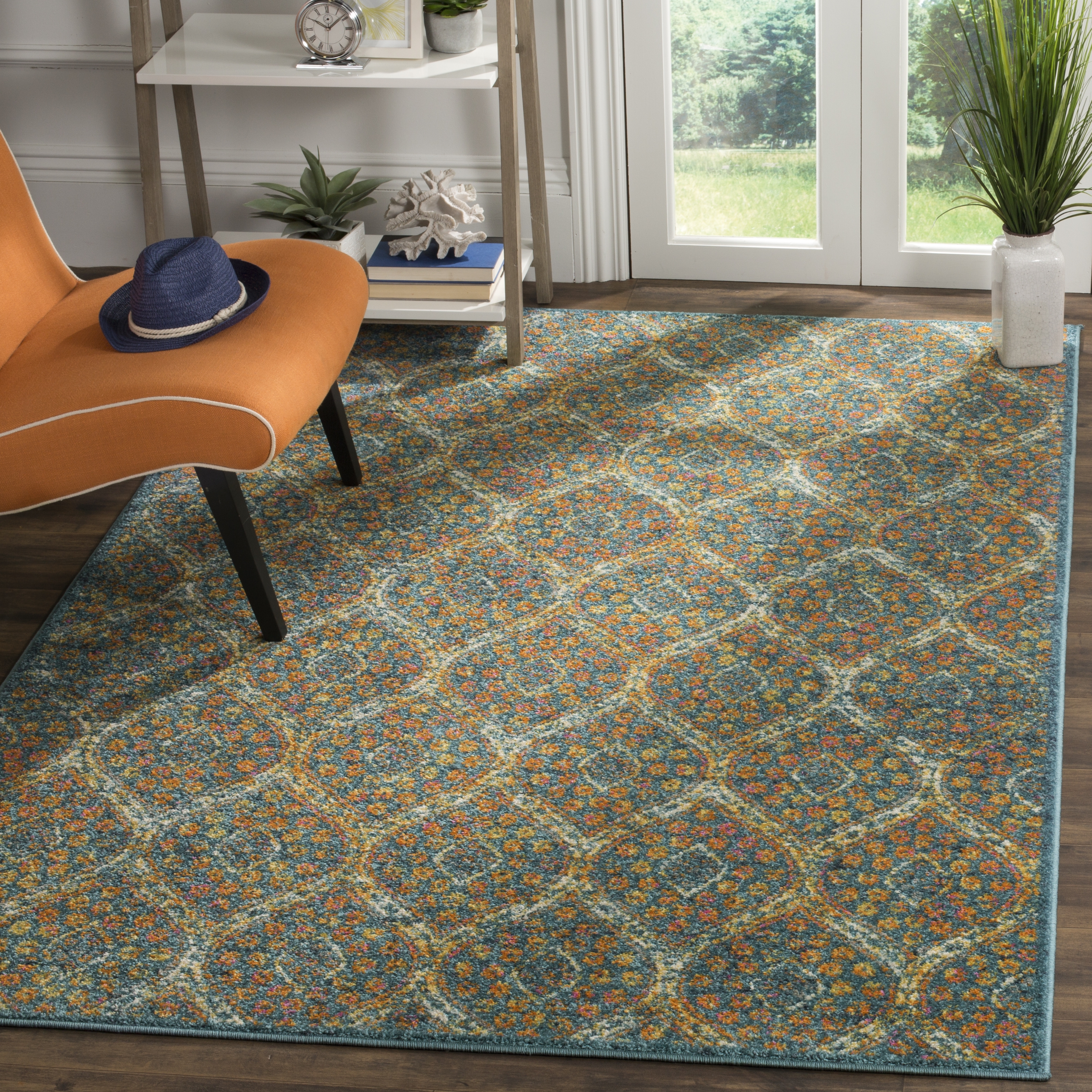 Arlo Home Woven Area Rug, MAD140A, Blue/Orange,  5' 1" X 7' 6" - Image 1