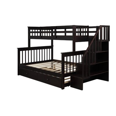 Stairway Twin-Over-Full Bunk Bed With Twin Size Trundle, Storage And Guard Rail For Bedroom, Dorm, For Kids, Adults, Gray Color - Image 0