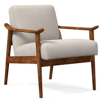 Midcentury Show Wood Chair, Poly, Yarn Dyed Linen Weave, Alabaster, Pecan - Image 0