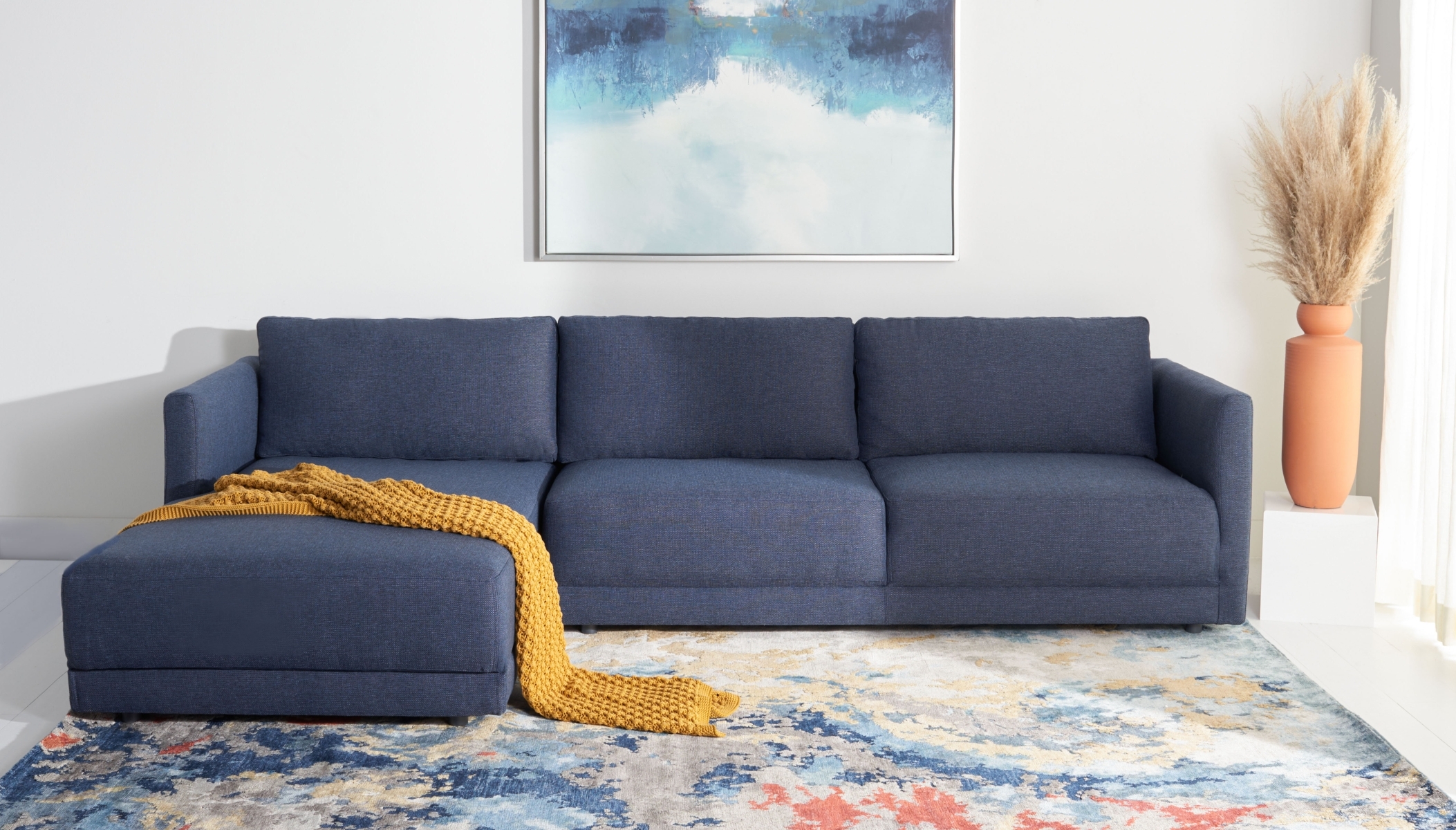 Ludovic Contemporary Sofa - Left Chaise - Dark Blue - Image 1