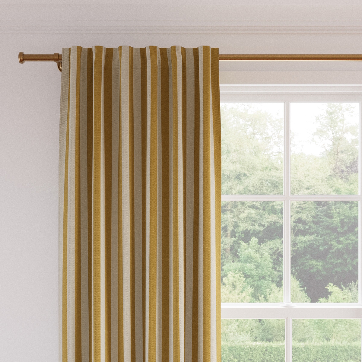 Printed Linen Curtain, Citrine Cabana Stripe, 50" x 96", Unlined - Image 1
