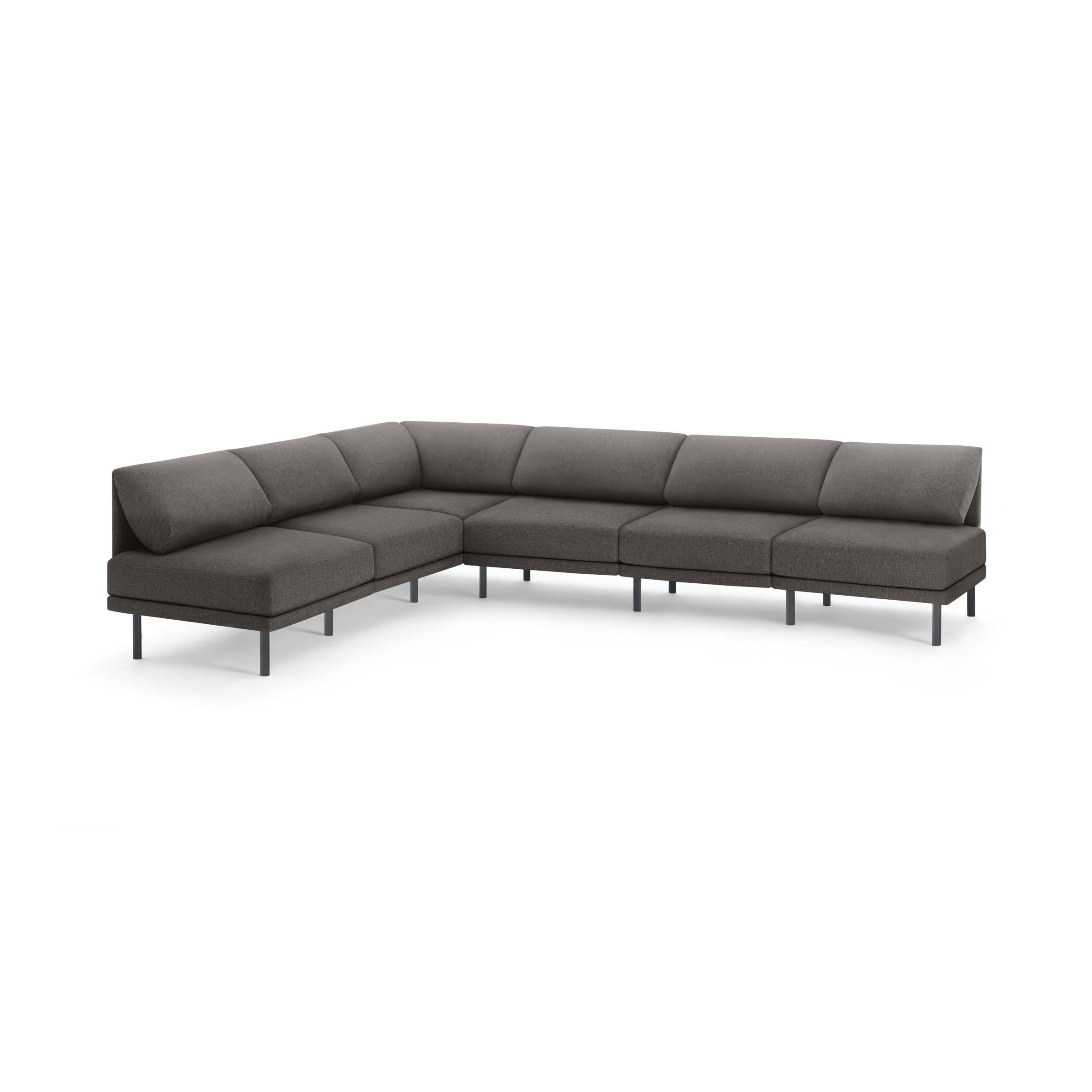 Range 6-Piece Open Sectional - Heather Charcoal - Performance Basketweave / Black - Metal - Image 0