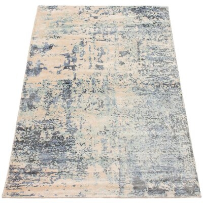 One-of-a-Kind Mcallier Hand-Knotted 2010s Galleria Light Blue 5' x 7'6" Viscose Area Rug - Image 0