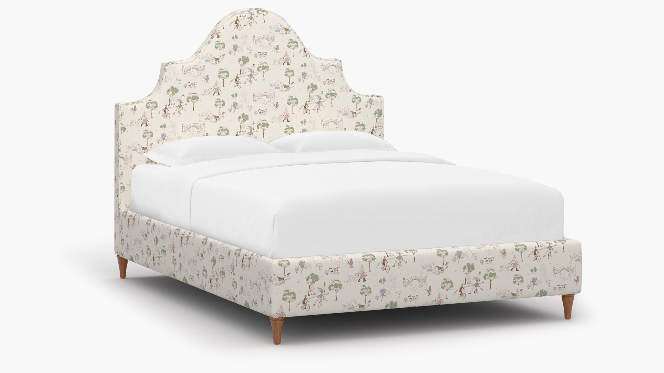 Statement Bed, Multi Central Park Toile, Walnut Decorative Tapered Leg, Twin - Image 1