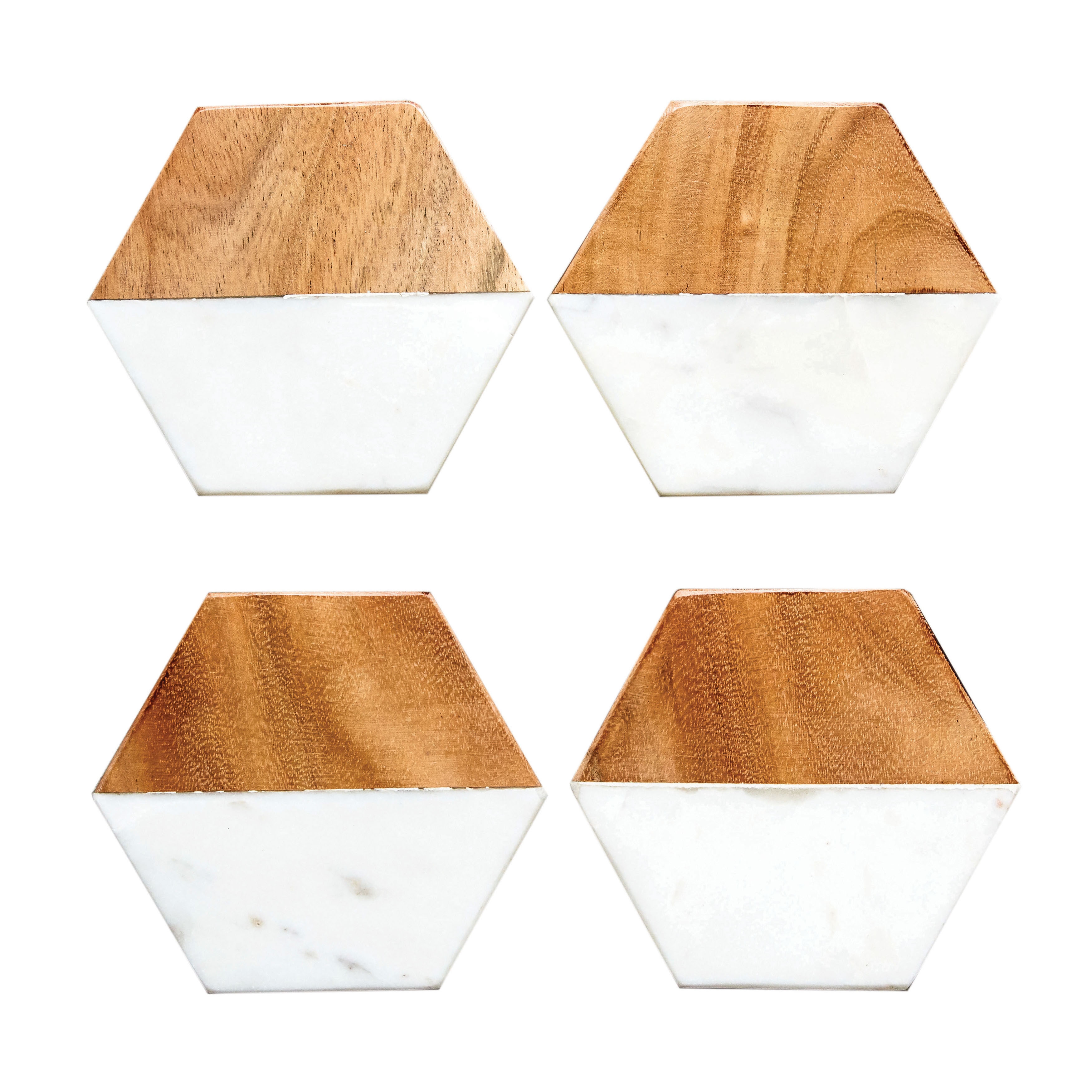 Marble & Mango Wood Hexagon Coasters (Set of 4 Pieces) - Image 0
