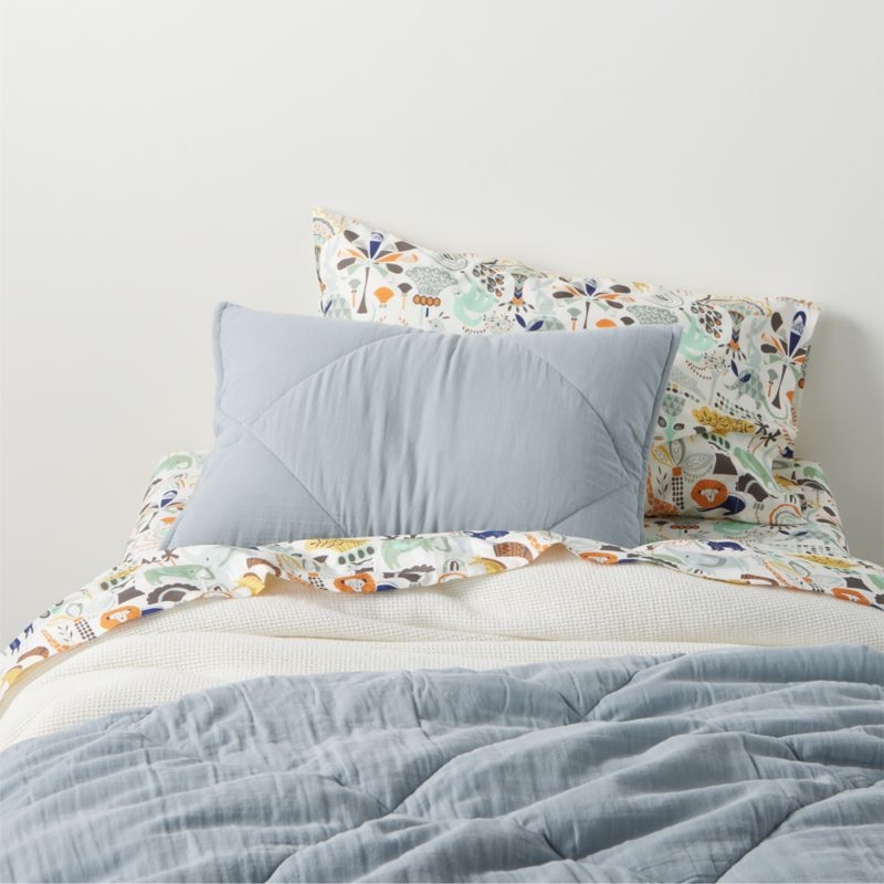 Supersoft Mist Blue Quilted Cotton Gauze Kids Pillow Sham - Image 1