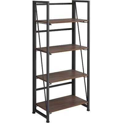 No-assembly Folding Bookshelf Storage Shelves 4 Tiers Vintage Multifunctional Plant Flower Stand Storage Rack Shelves Bookcase For Home Office (brown And Black) - Image 0
