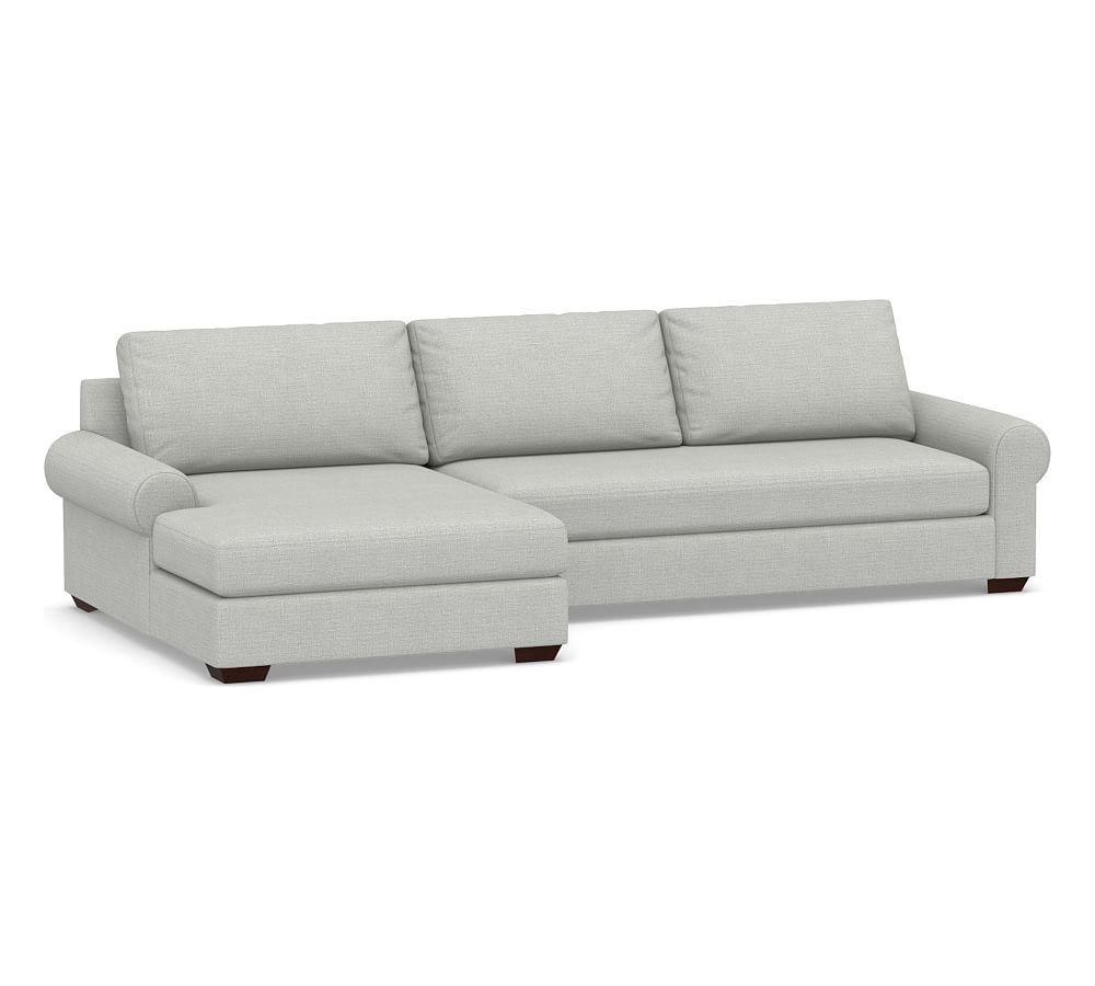Big Sur Roll Arm Upholstered Right Arm Sofa with Double Chaise Sectional and Bench Cushion, Down Blend Wrapped Cushions, Basketweave Slub Ash - Image 0