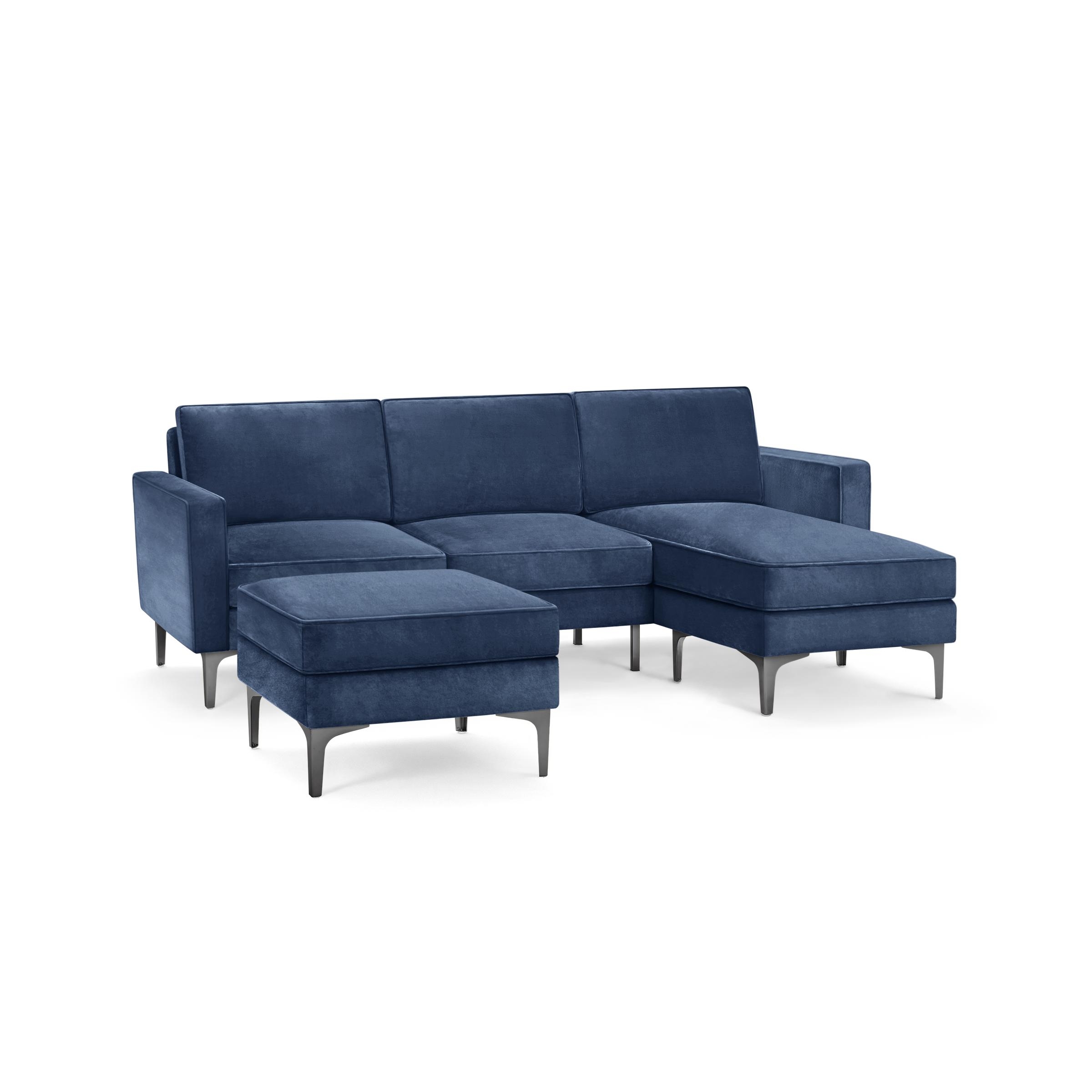 Nomad Velvet Sofa with Reversible Chaise and Ottoman - Midnight - Performance Velvet / Black - Metal - Image 0