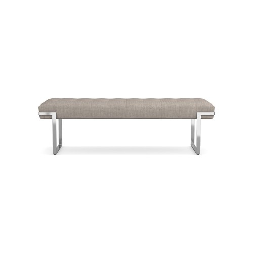 Mixed Material Bench, Standard Cushion, Perennials Performance Melange Weave, Light Sand, Polished Nickel - Image 0