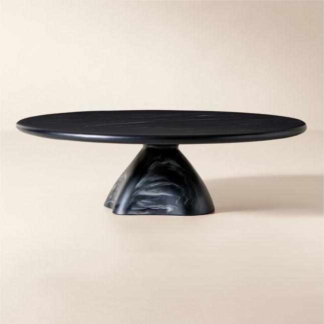 Espira 50" Round Black Marbled Resin Coffee Table - Image 0